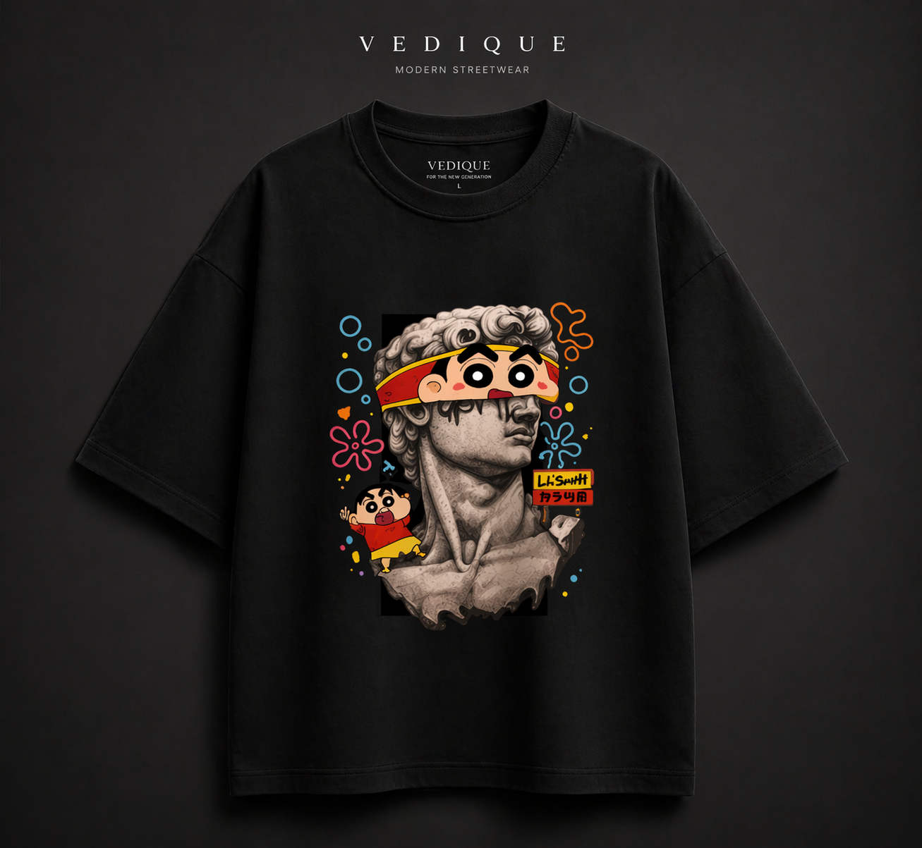 VEDIQUE Oversized Streetwear Tee – Shinchan Art Edition